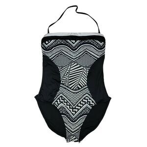 Kenneth Cole Black & White Swimsuit Womens Sz S 1 Pc Geometric Removable Strap‎